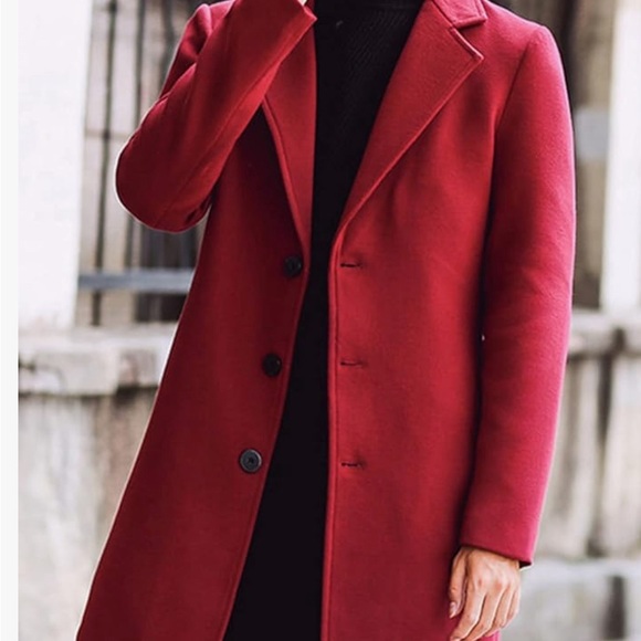 Springrain Men's Notched Lapel Single Breasted Long Pea Coat Trench Coat XL - Picture 7 of 12